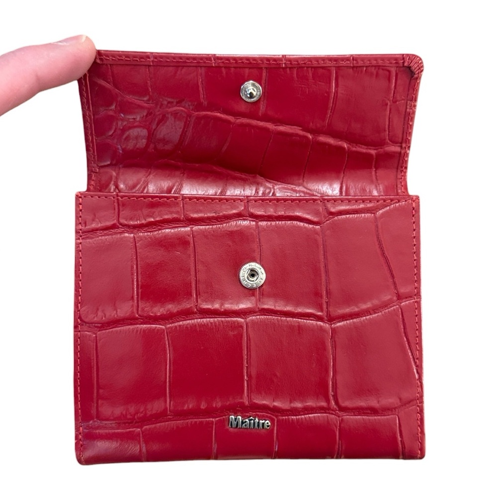 Red Croc-Embossed Leather RFID Wallet Organizer Accordion Multi Compartment Snap - Picture 3 of 13